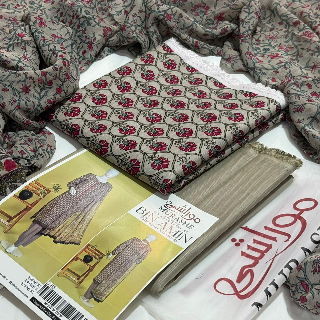 MURASHE Bana Dora Viscose Unstitched 3Piece D-001