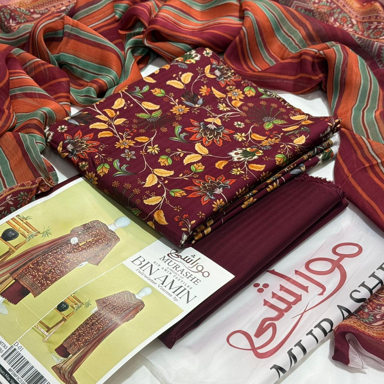 MURASHE Bana Dora Viscose Unstitched 3Piece D-005