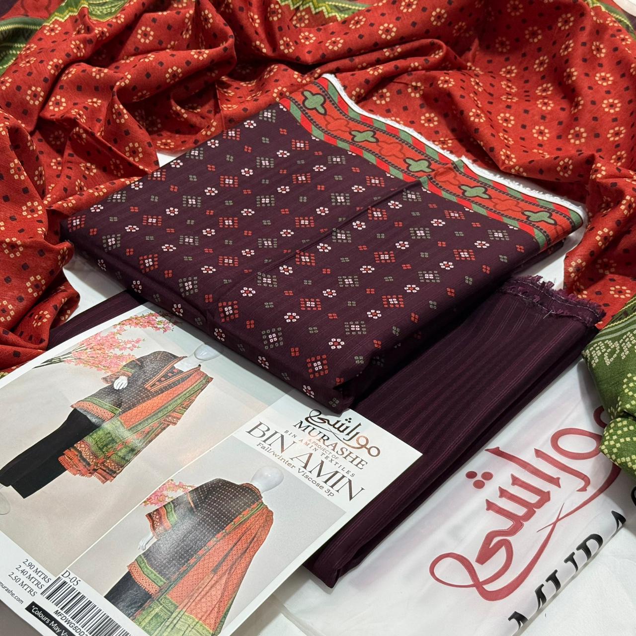 MURASHE Bana Dora Viscose Unstitched 3Piece D-010