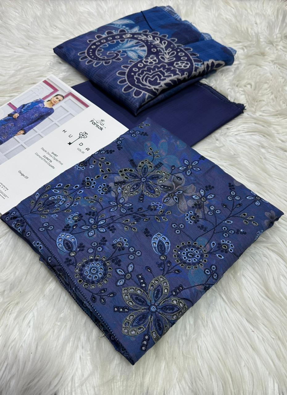 Huda's Bana Dora Embroidered 3Piece D-007