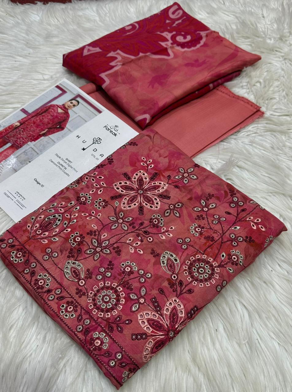 Huda's Bana Dora Embroidered 3Piece D-002