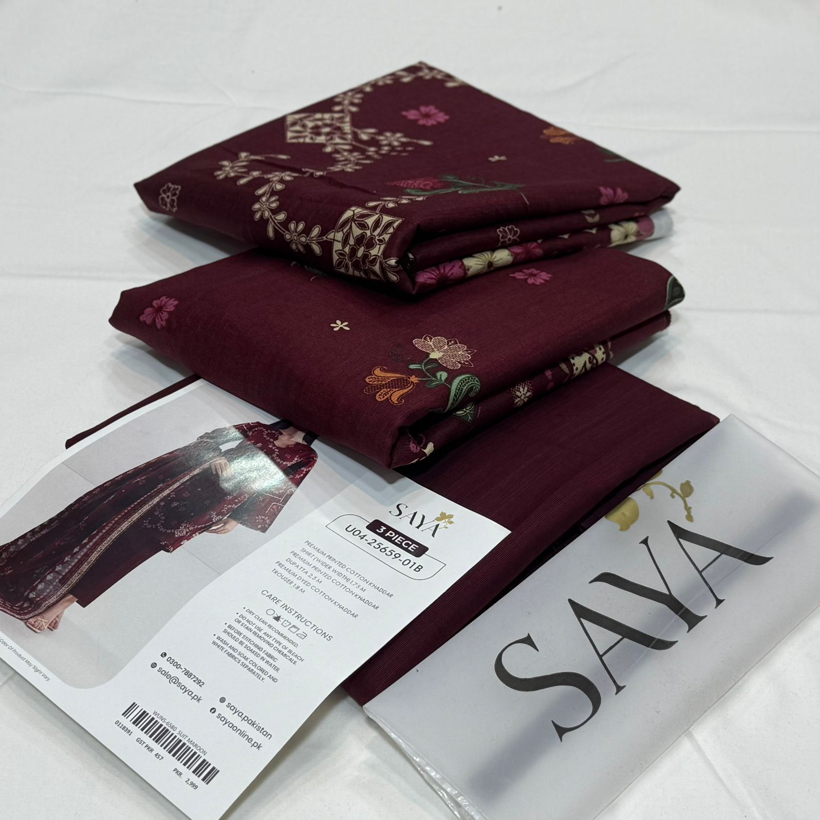 SAYA Printed Khaddar 3Piece D-001